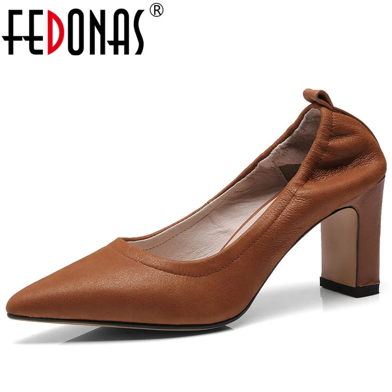 Женские туфли-лодочки FEDONAS классические офисные туфли на высоком каблуке без