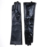 40cm 70cm womens ladies real leather snake print leather black overlength party evening long gloves