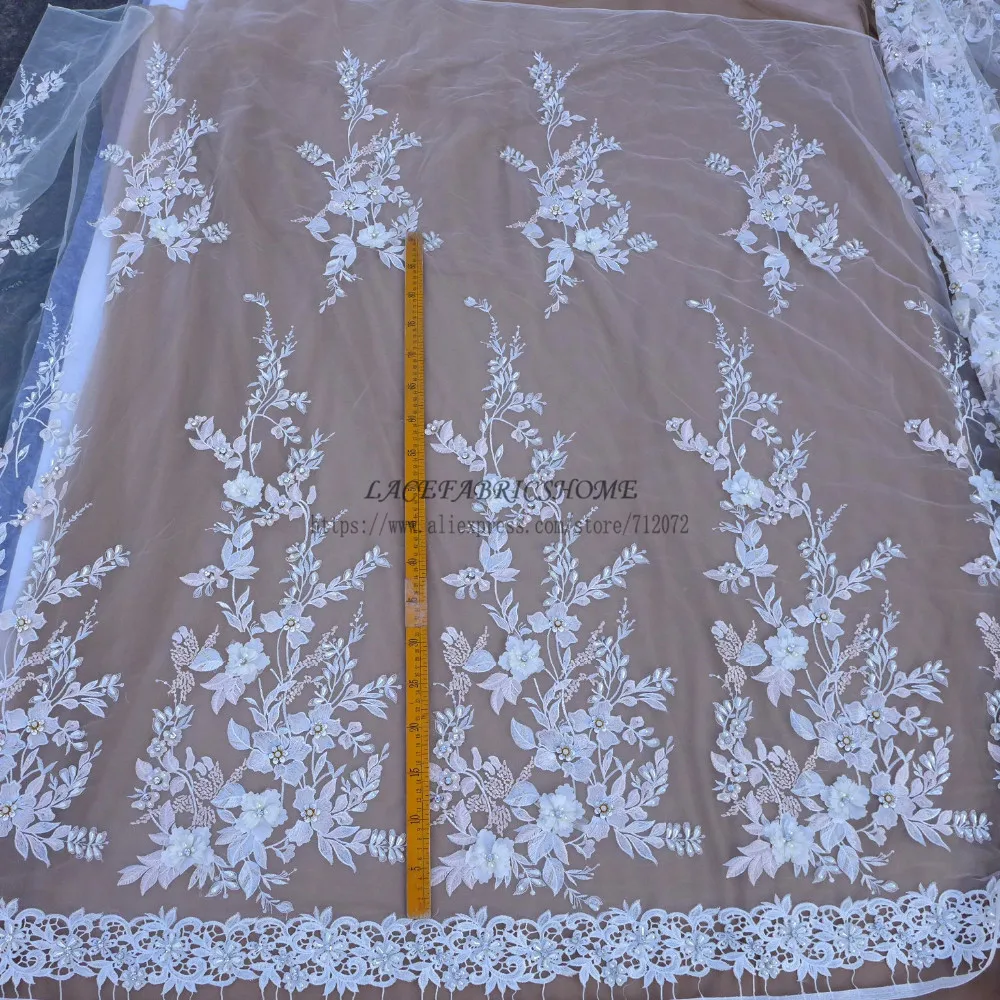 La Belleza Off white/смешанные цвета 3D Цветы Стразы свадебное с жемчужными бусинами/вечернее платье Кружева 51 ''ширина 1 ярд