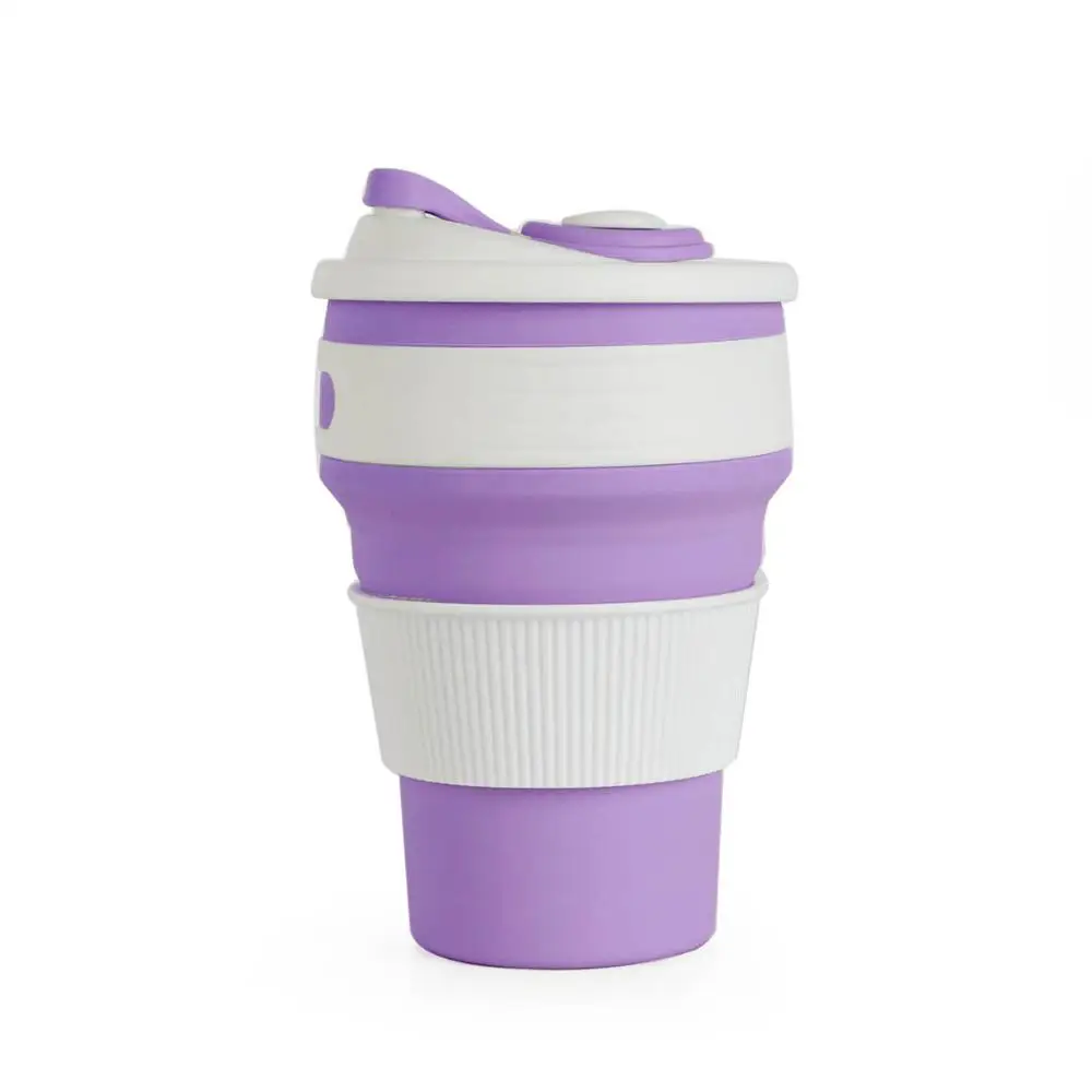 purple L Портативные кофейные чашки, складные силиконовые кружки для воды на открытом воздухе, для путешествий, кемпинга, походов, пикника, офиса, кофейные чашки для чая, молока, посуда для напитков - Цвет: purple L