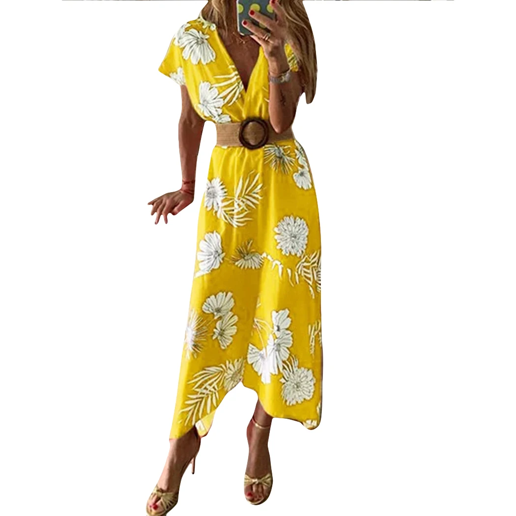 Boho style женское летнее платье 2019 сексуальное пляжное с цветочным принтом v