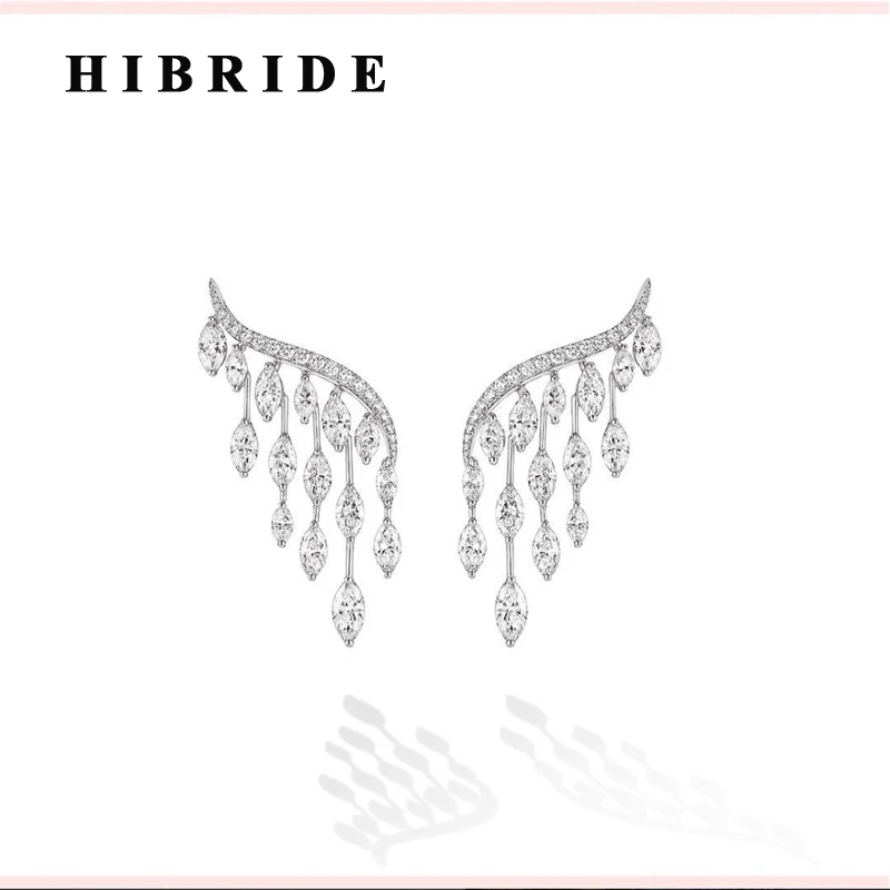 HIBRIDE Роскошные прозрачные кубические циркониевые Крылья Ангела женские серьги