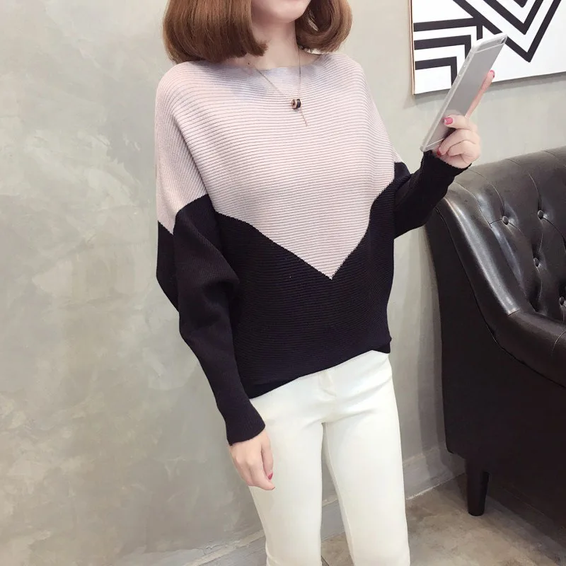 Женский короткий свитер свободного покроя с длинными рукавами и