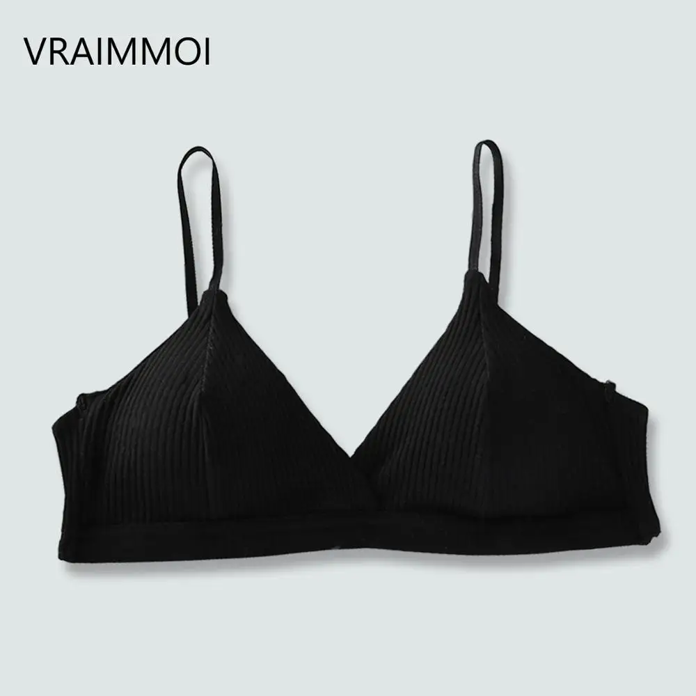BLACK VRAIMMOI, элегантный сексуальный бюстгальтер, комфортное хлопковое нижнее белье, женское нижнее белье, летнее новое платье, стильный бесшовный бюстгальтер без косточек, Женская Интимная одежда - Цвет: BLACK