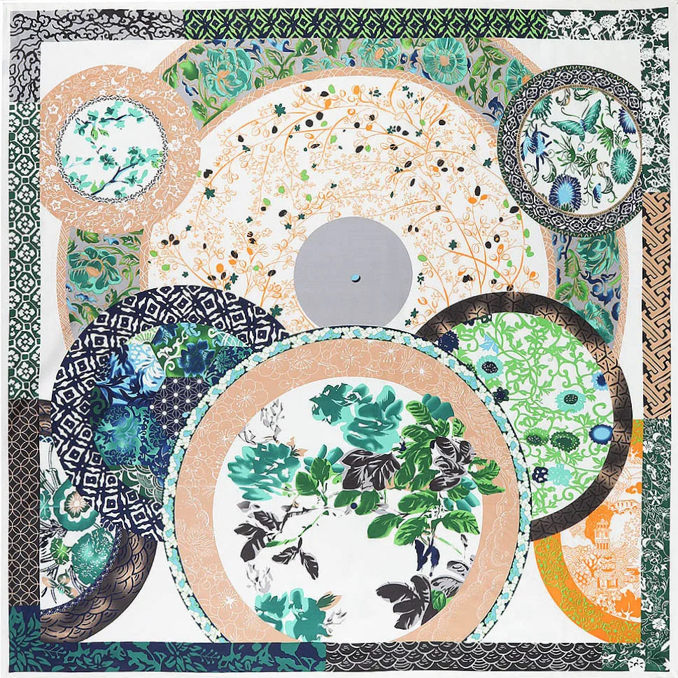 Twill Шелковый шарф белого и голубого цвета с цветочным принтом платок бандана для