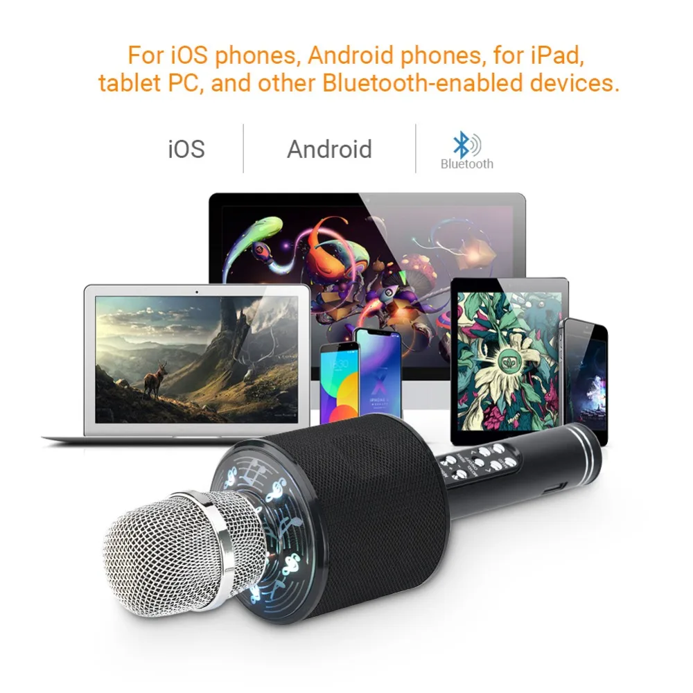 K319 цветной свет ручной микрофон караоке Bluetooth Мобильная запись песня