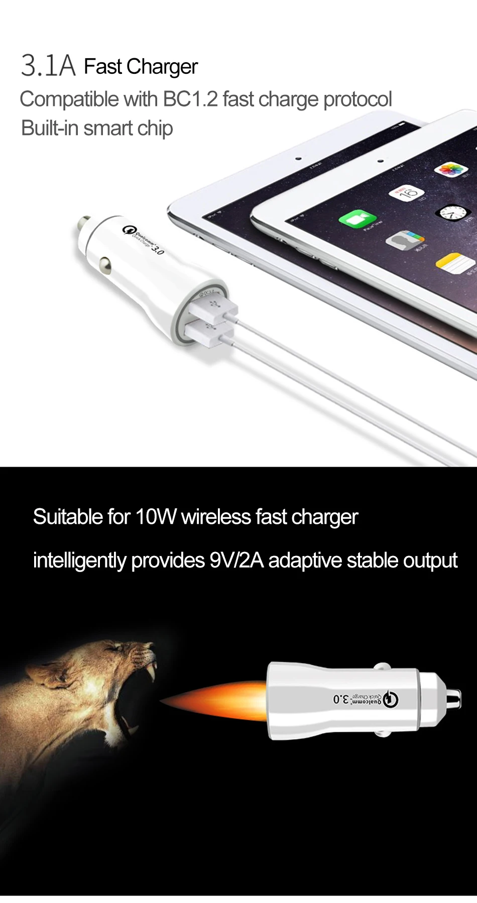 Двойное автомобильное зарядное устройство USB QC 3,0 для iPhone samsung huawei Xiaomi, быстрое автомобильное зарядное устройство для телефона, быстрая зарядка, 2 порта, 3,1 А, Carregador Celular
