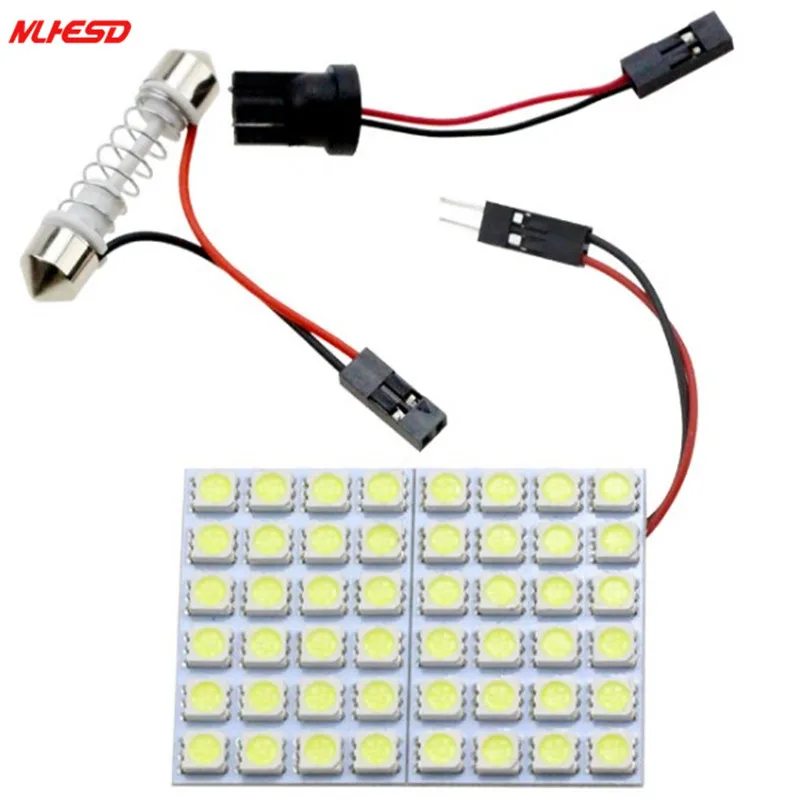 

1PCS Festoon T10 BA9S LED Panel Dome Lights Car Interior Reading Plate Panel Light Roof Ceiling Wired Lamp White 5050 48SMD