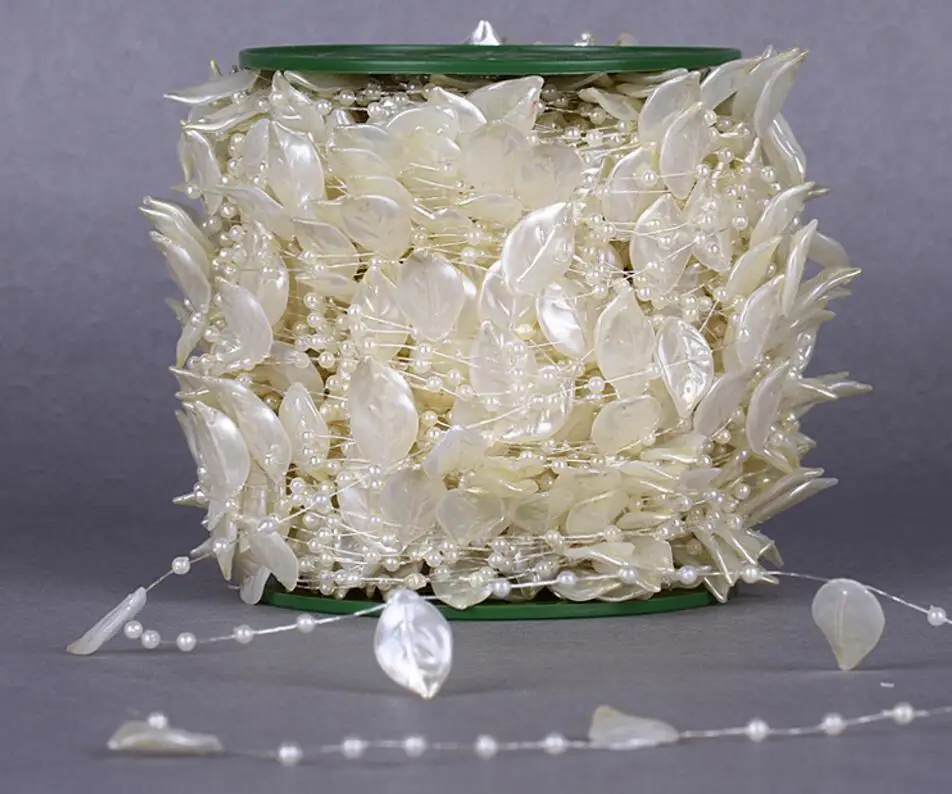 60 метров белая/бежевая декоративная лента из АБС-пластика в форме листа для