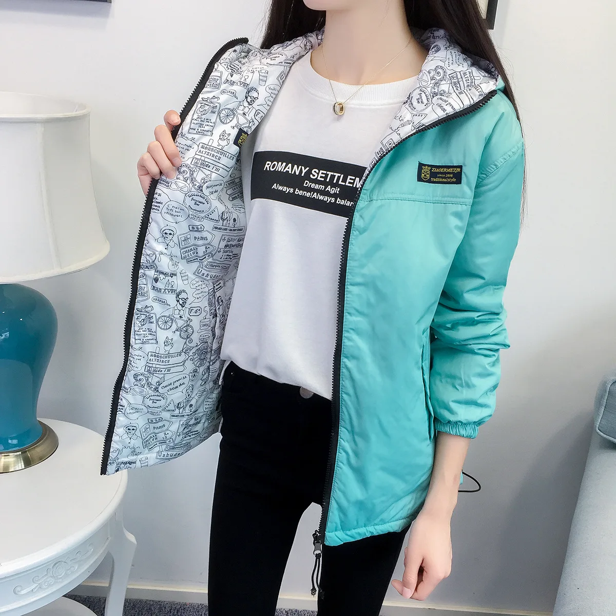 Новинка Осень-зима 2017 хлопковая куртка с капюшоном для студенток бейсбольная