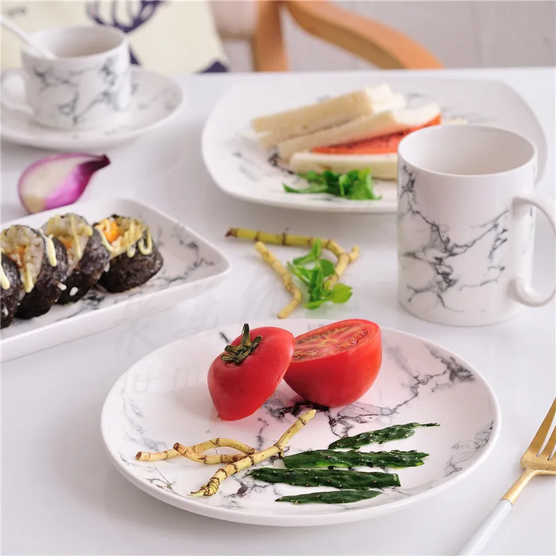 Vajillas ceramica platos de cer слюда Улучшенная текстура мраморная зернистая тарелка нордический камень тарелка домашний мраморный поднос