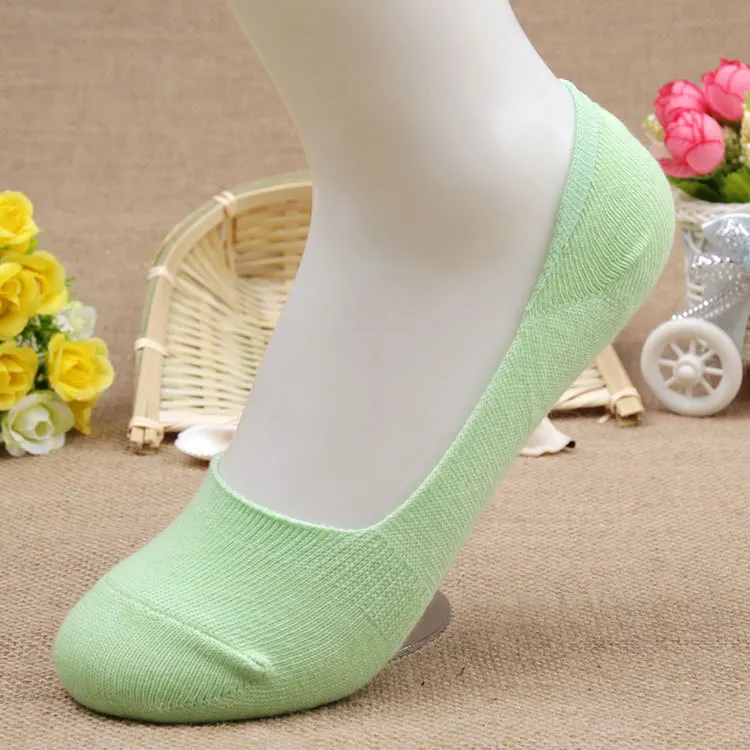 green 10 шт. = 5 пар/лот Нескользящие женские носки из бамбукового волокна летние невидимые носки-башмачки женские нескользящие яркие цвета Горячая Распродажа - Цвет: green