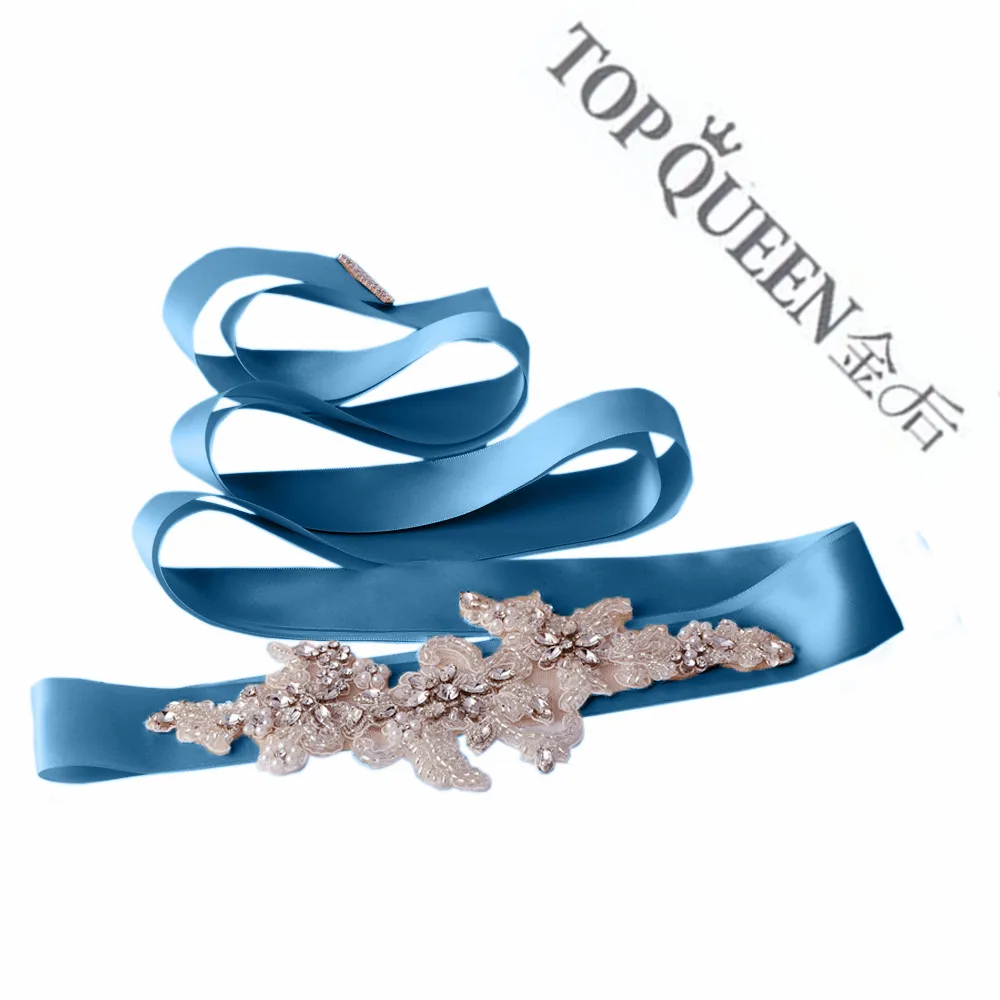 Blue TOPQUEEN S139 пояс невесты со стразами Аппликация белый свадебный пояс со стразами дешевый бисерный пояс невесты свадебные пояса с аппликацией - Цвет: Blue