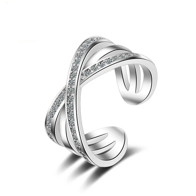 

Double Rings for Women Double Letter X Shape Ring Silver Color Geometric Zirconia Micro Paved Rings For Girl Women Gift Jewelry