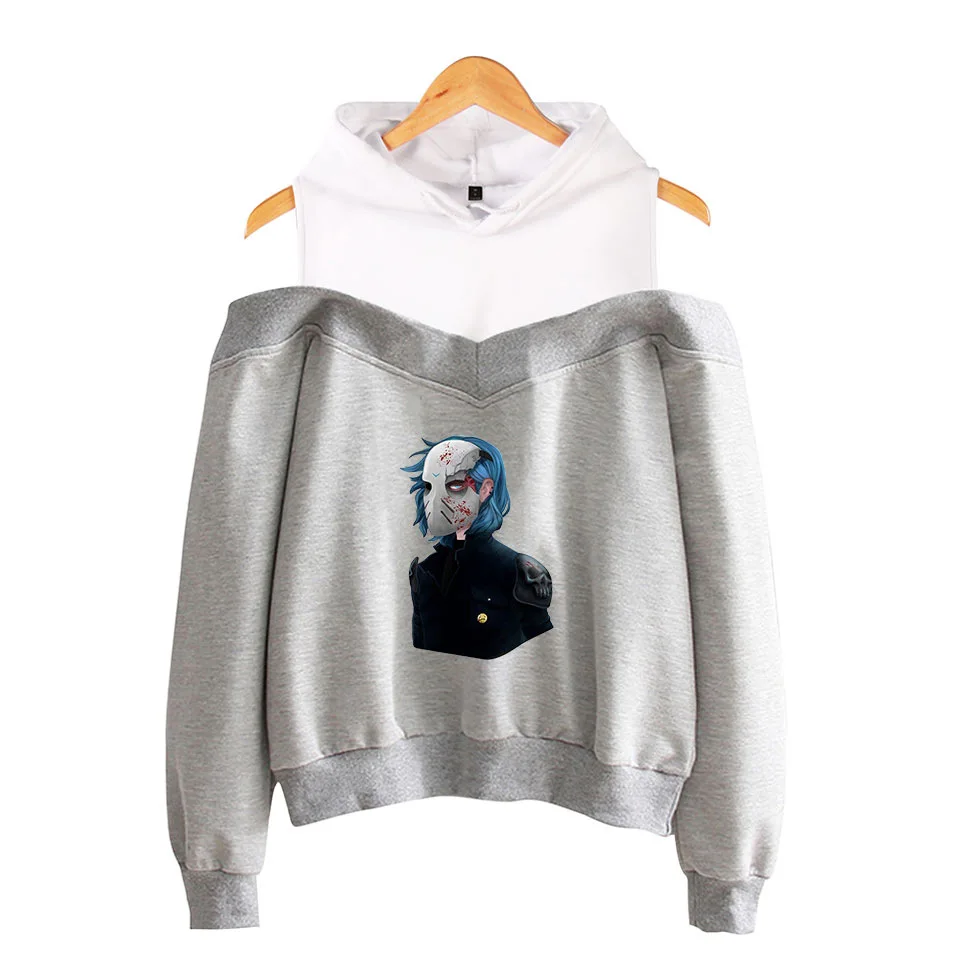 sally grey hoodie Модные толстовки с капюшоном Sally Face для девочек, эксклюзивный пуловер с длинными рукавами и открытыми плечами, Женская Весенняя пикантная черная толстовка XS - Цвет: sally grey hoodie