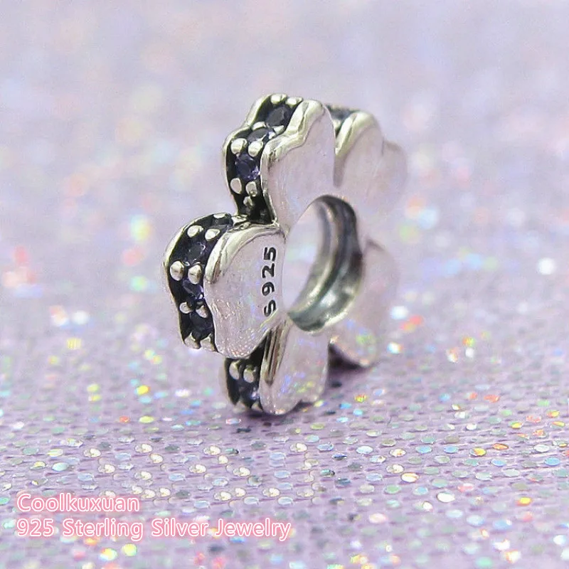 Spring Collection 925 Sterling Silver Wildflower Meadow Spacer, Lilac Crystals Charm Beads Fit Pandora Charms Bracelet Diy