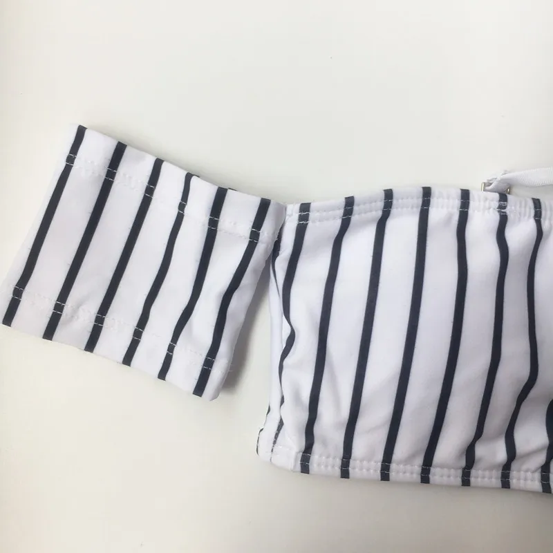 Женское пляжное бикини в розовую полоску с открытыми плечами и коротким