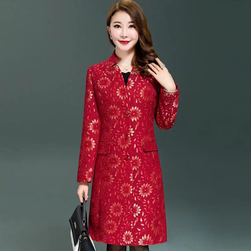 Женский Тренч среднего возраста элегантное облегающее пальто с принтом осенняя