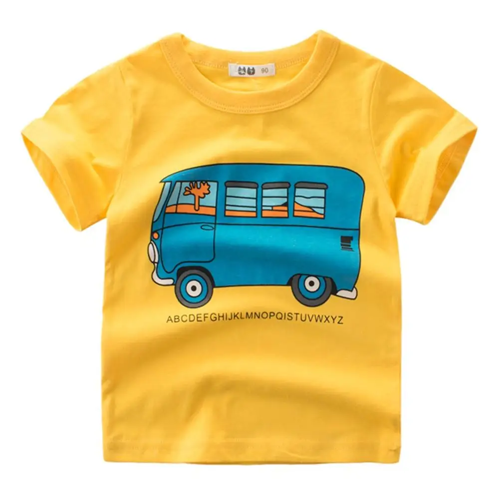 yellow Летняя детская футболка с милым мультяшным автомобилем; комфортная хлопковая одежда с круглым вырезом и короткими рукавами; 2 цвета; детская одежда - Цвет: yellow