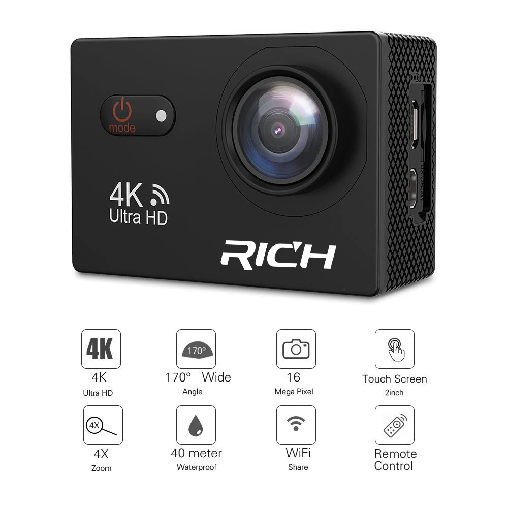 Цифровая Спортивная Экшн-камера Rich M952 HD 1080P с 2-дюймовым экраном