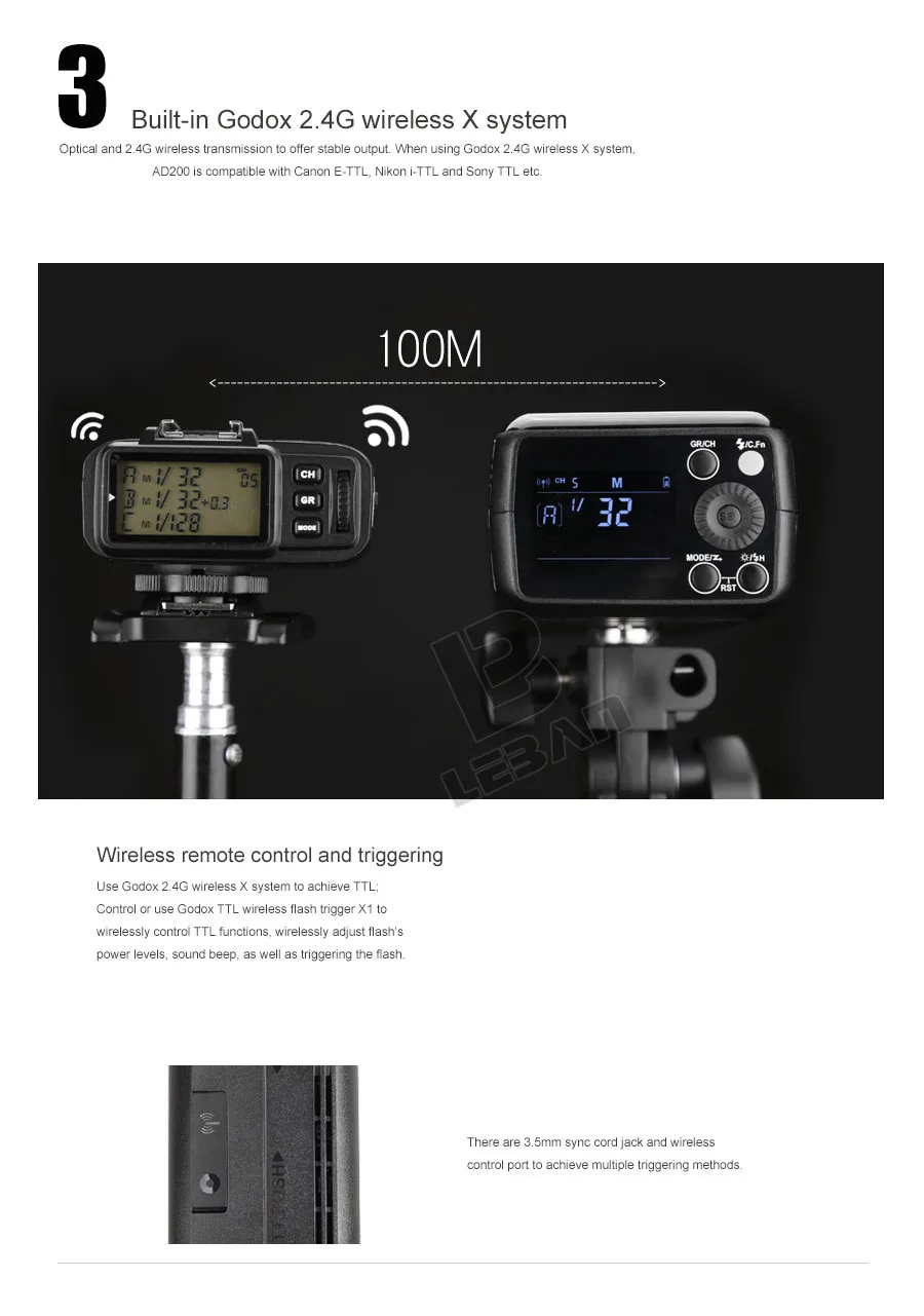 Godox AD200 200Ws GN 60 ttl Высокоскоростная синхронизация стробоскоп Встроенная 2,4G Беспроводная X система с литиевой батареей 2900mAh