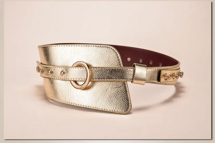 Luxury Women PU Leather Wide Belts Punk Metal Rivets female Decoration 3 Colors For Women Belt Cummerbunds For Dress Coat