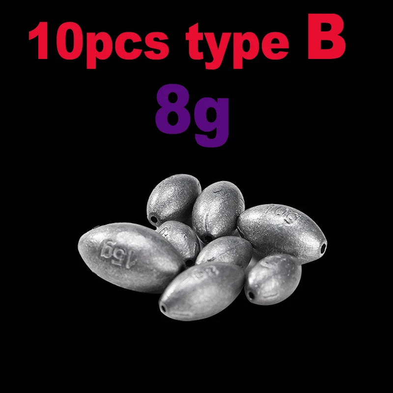 8g 10PCS Type B JIGEECARP 10 шт. оливковая форма чистый свинец грузила рыболовные грузила соленой воды пресноводные снасти для ловли окуня несколько размеров - Цвет: 8g 10PCS Type B