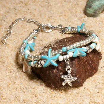 MOON GIRL Shell Beads анклеты Морская звезда для женщин многослойный ножной браслет ручной работы богемные ювелирные сандалии Прямая поставка - Окраска металла: 4