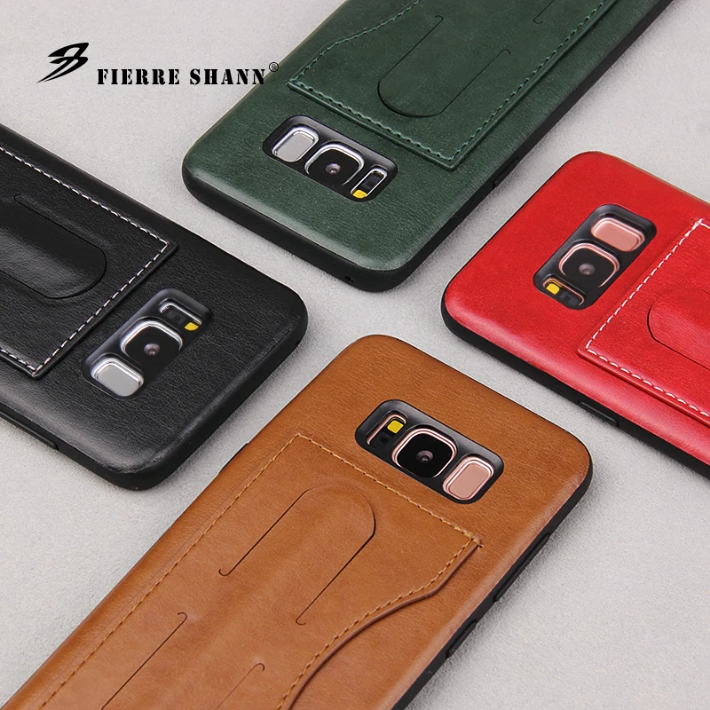 Fierre Shann бренд лаконичный pu кожаный чехол для Samsung Galaxy S8 Plus с кармашком карт kickstand