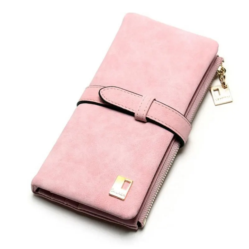 Pink Новые модные женские кошельки на шнурке из нубука на молнии, кошелек, Женский Длинный дизайнерский кошелек, два сложения, много цветов, клатч - Цвет: Pink