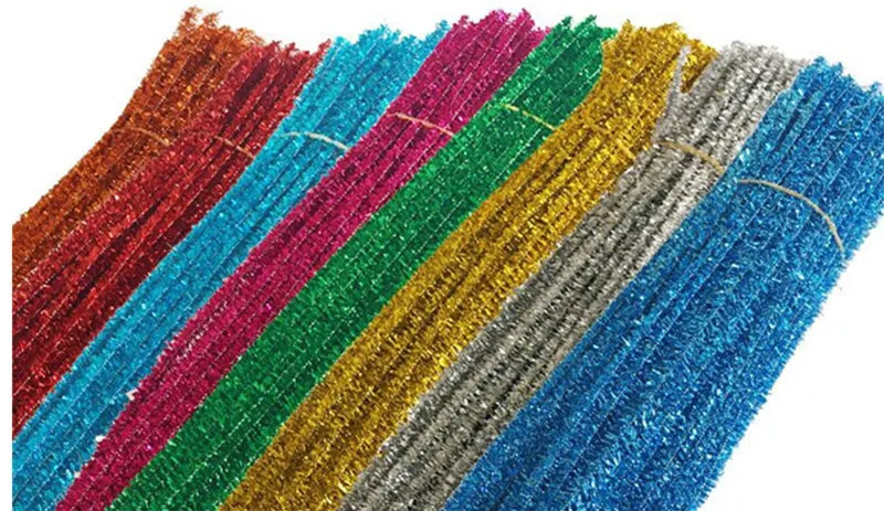 Mixed color 100 шт. блестящая синельная проволока для очистки труб плюшевые жестяные стебли Проводные палочки детские развивающие принадлежности для творчества игрушки Craf - Цвет: Mixed color