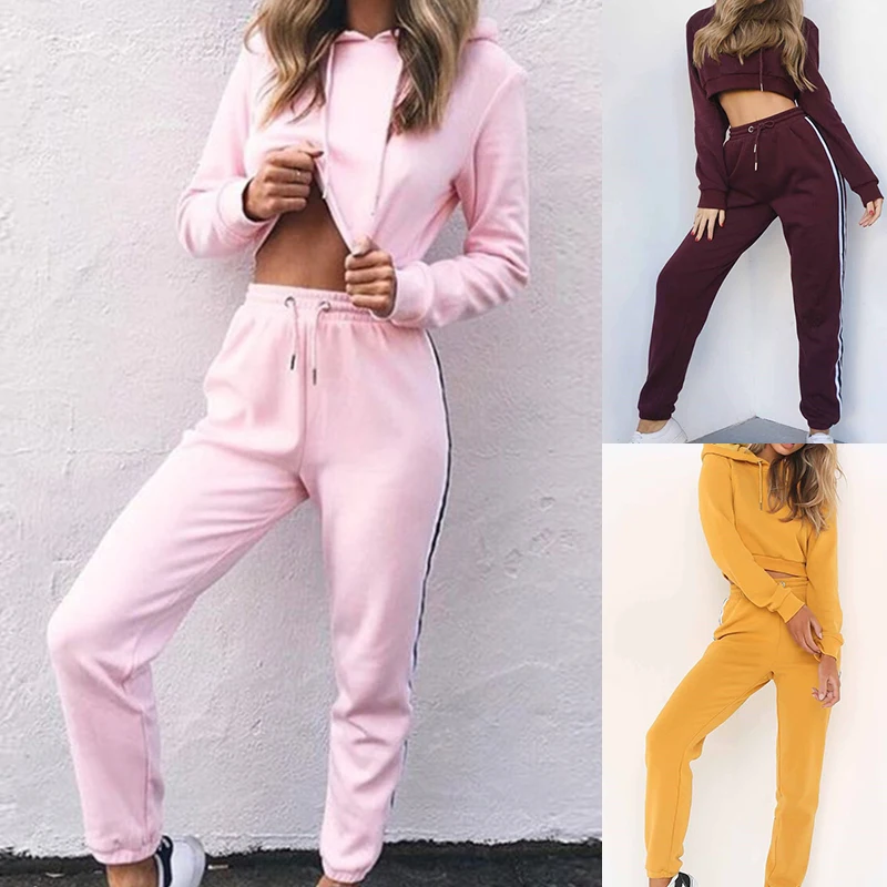 Женские укороченные топы с капюшоном свитшот длинные брюки повседневная одежда