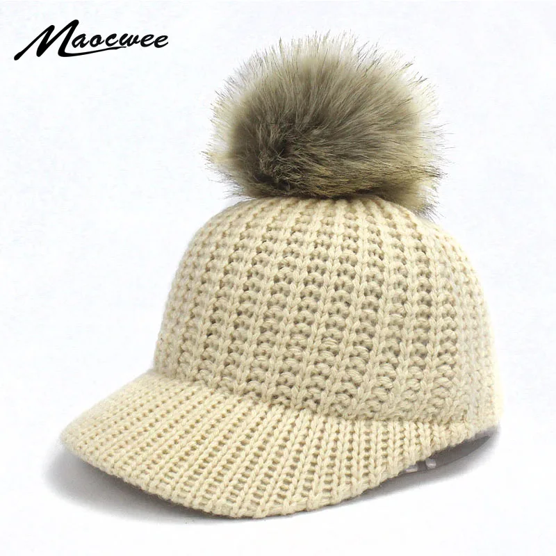 

Women Adult Warm Spring Autumn Faux Fur Pompom Baseball Cap Hat Hip Hop Female Snapback Solid Adjustable Casual Baseball Bone