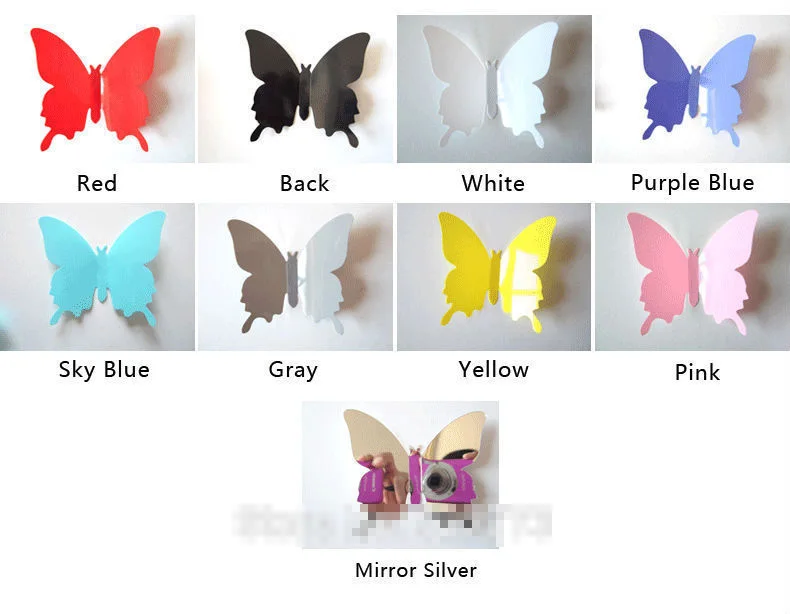 12 шт./компл. ПВХ 3D зеркальная бабочка Настенная Наклейка для гостиной современное
