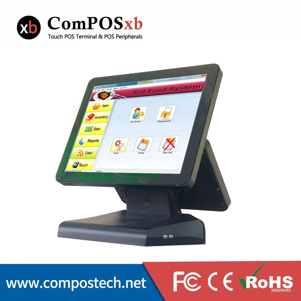 Черный цветной двухэкранный монитор 15 дюймов все в одном ресторан точка продажи