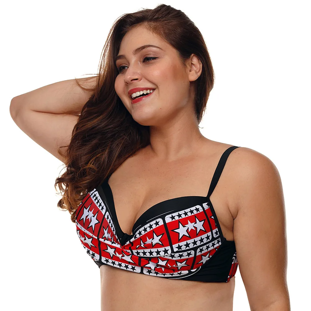 

Women Plus Size Black White Stars Print Bikini Swimsuit