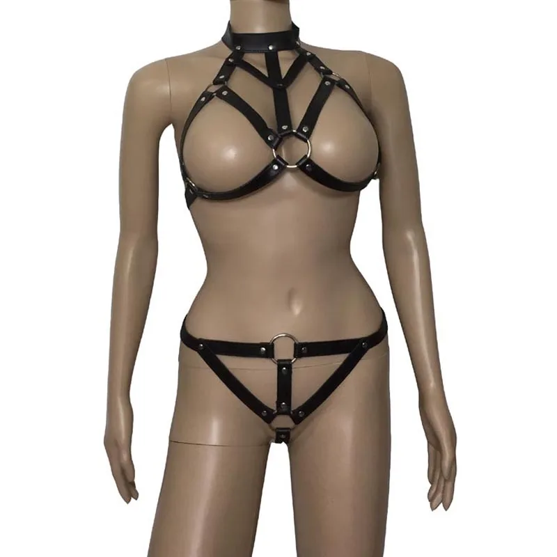 Сексуальный женский кожаный ремешок жгуты тела открытый бюстгальтер топ и