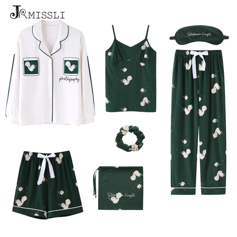 JRMISSLI, женские пижамы, 7 штук, атласная пижама, пижама, хлопок, домашняя одежда, домашняя одежда, пижама для сна
