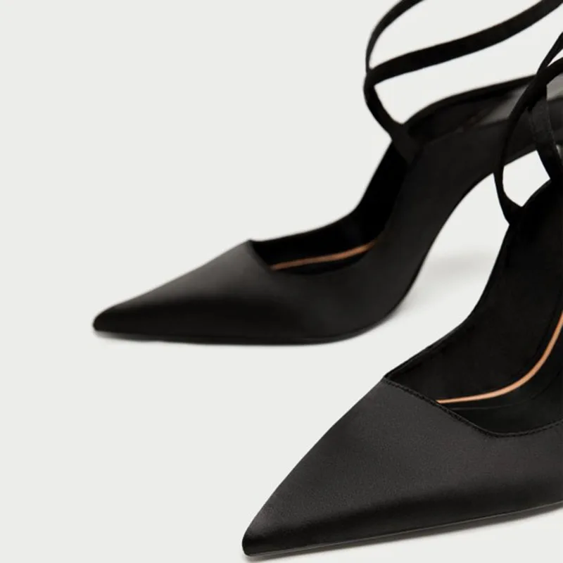 Women Shoes Ladies Pump 2021 Spring Autumn Black Cross Over Pointy Toe Stiletto Heel Slingback Plus Size Shoes41 42 43 | Обувь