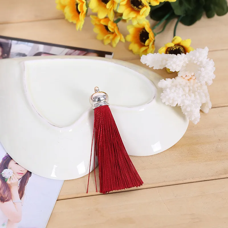 Jujube red 10 шт 8 см многоцветные длинные шелковые кисточки бахрома отделка серьги Шарм Подвеска Атлас кисточки для занавесок DIY ювелирных изделий - Цвет: Jujube red