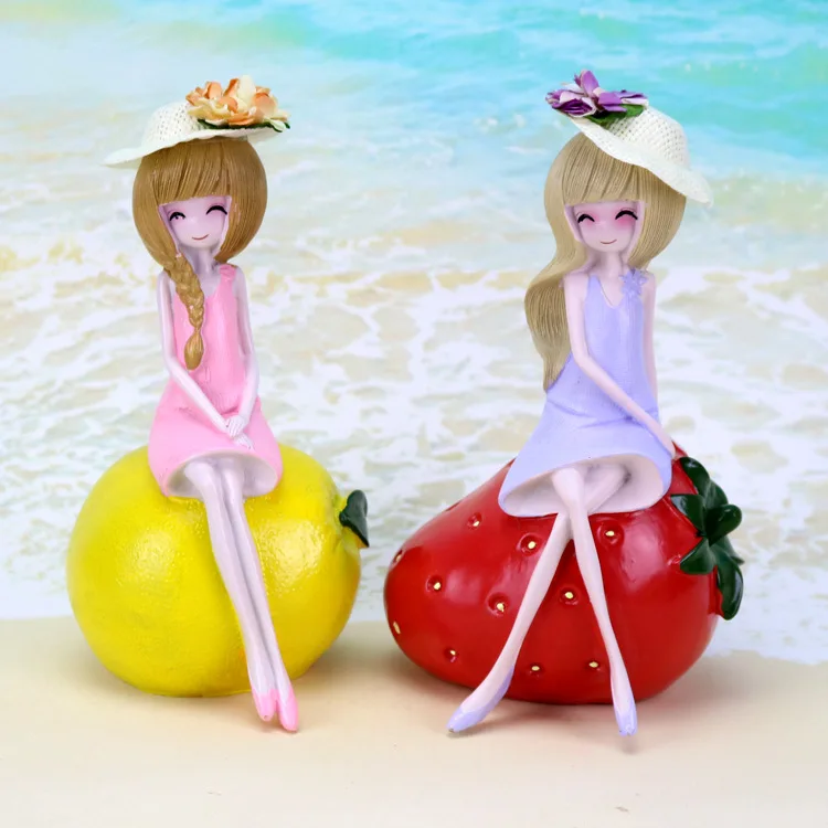 

1PC Home Ornaments Japanese Style Resin Fruit Girl Model Cartoon Miniature Decorative Statue Cute Money Box MK 034