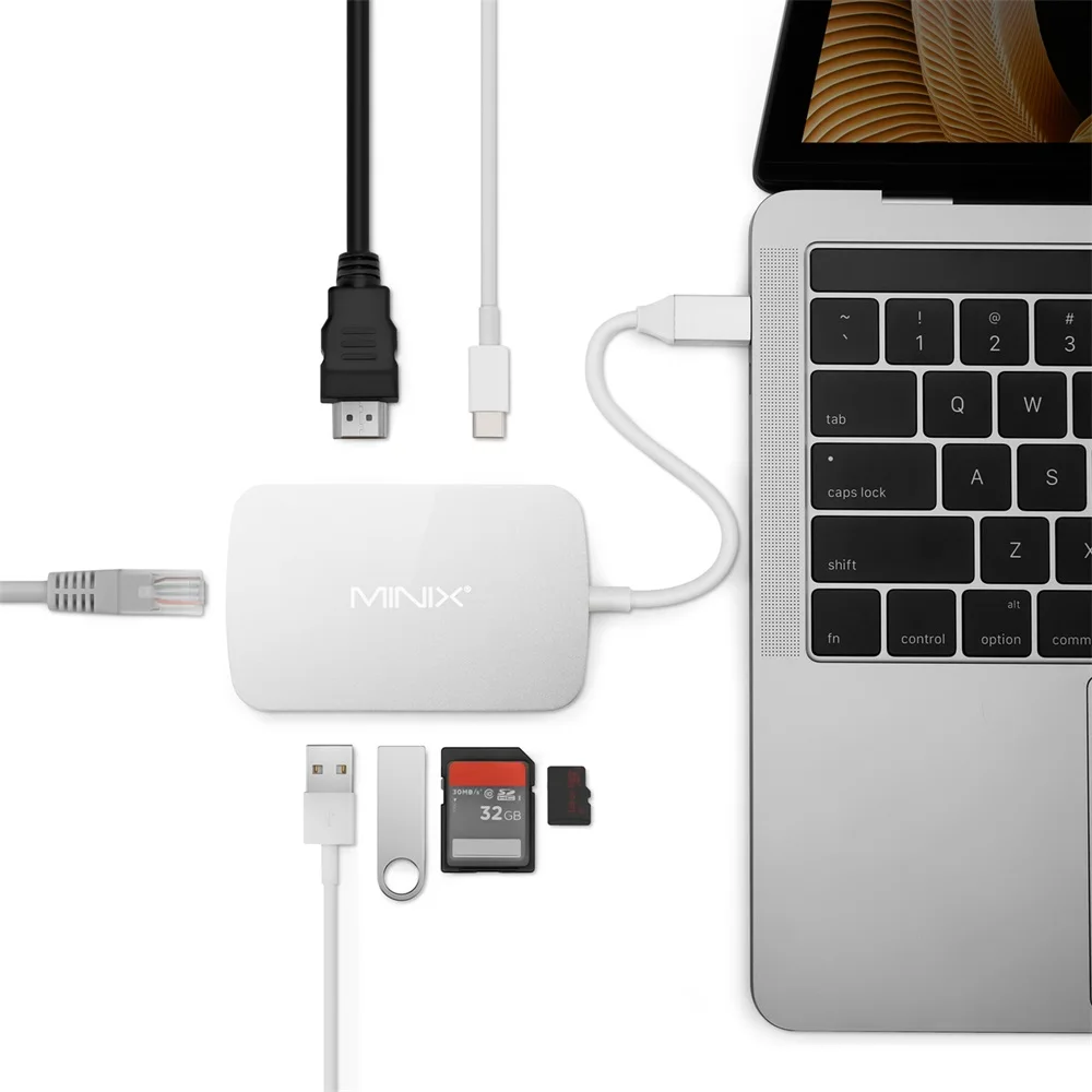 Silver MINIX NEO C type-C многопортовый адаптер с выходом HDMI до 4K Gigabit Ethernet USB-C для зарядки, совместимый с Apple MacBook - Цвет: Silver