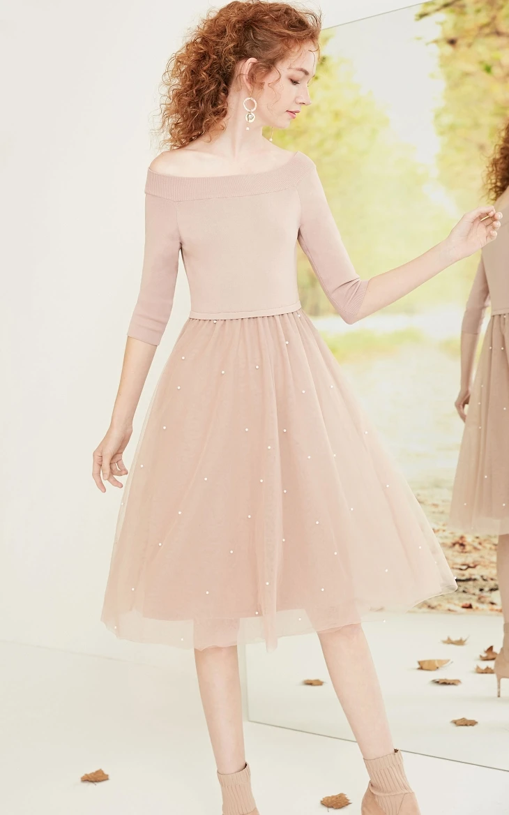 Vero Moda Новое Женское трикотажное платье с 3/4 рукавами и открытыми плечами | 318346521