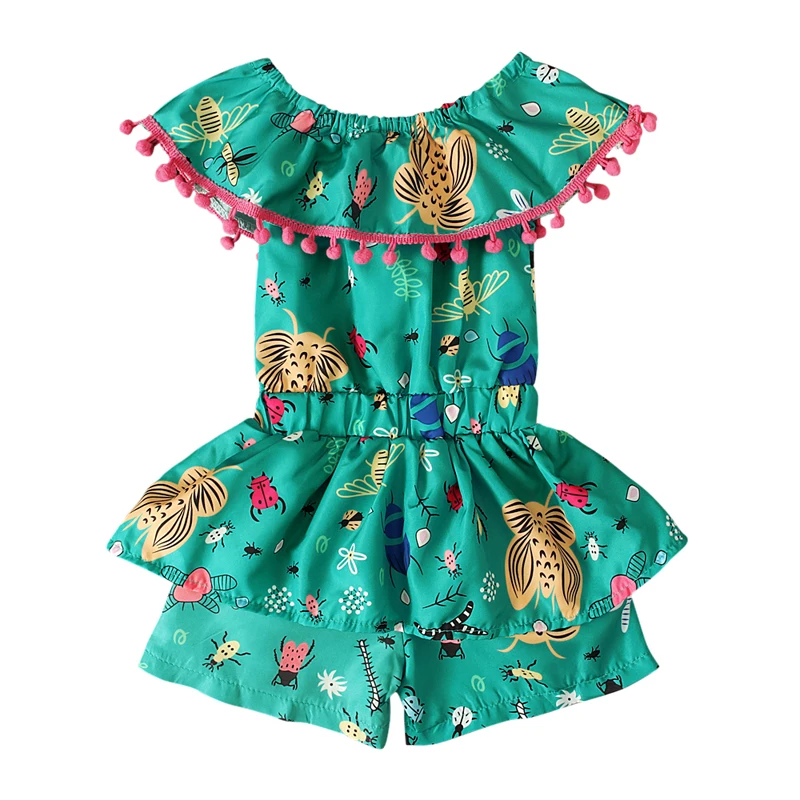 Baby Girls Clothes Toddler Kids Vintage Tassel Romper Green Jumpsuit Cotton Outfits 2019 Summer Clothing | Детская одежда и обувь