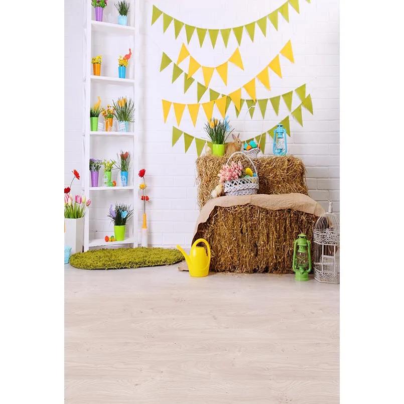 

Children Photography Backdrops White Brick Wall with Colored Pennants Backgrounds for Photo Studio Children Kids New Born Baby