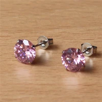 316 l stainless steel with 8mm round aaa pink zircon stud earrings for men and women 2201903011408