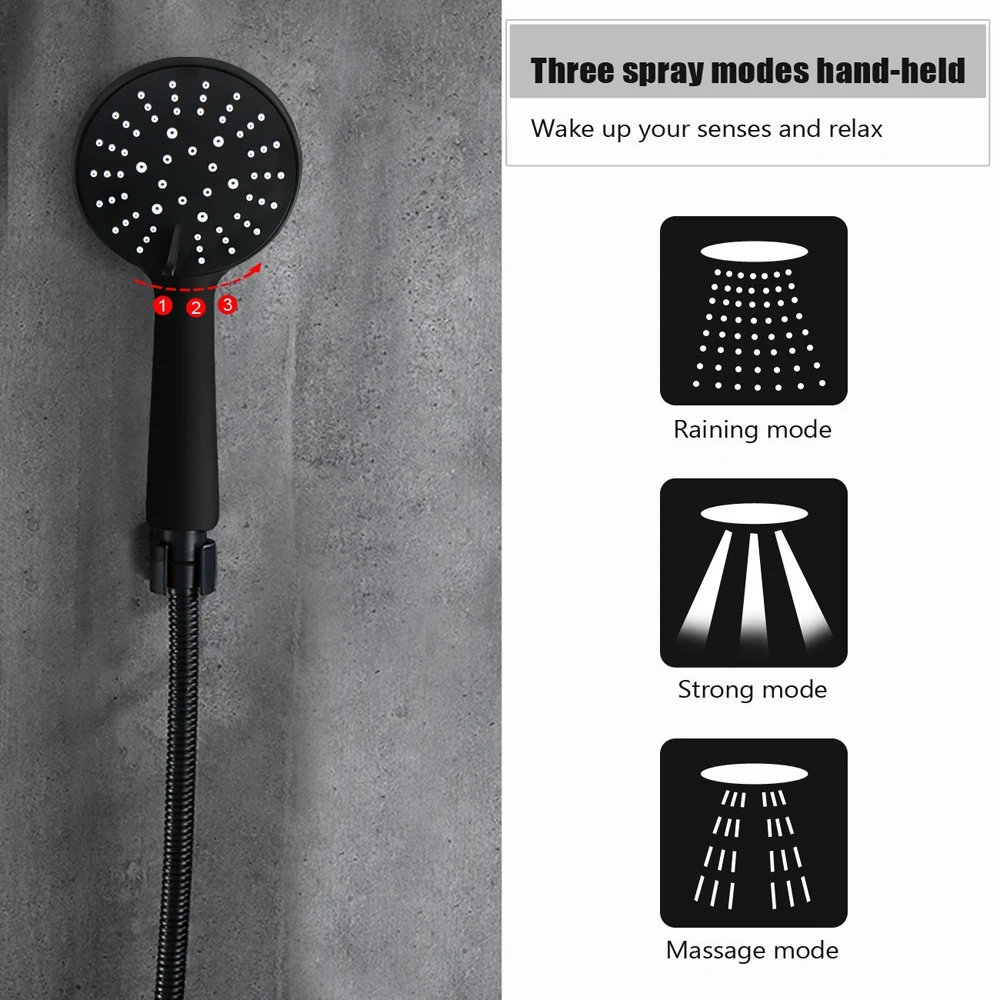 Shower Head Universal Handheld Bath High Pressure Water Saving Showerhead with 3 Mode Function Black | Дом и сад