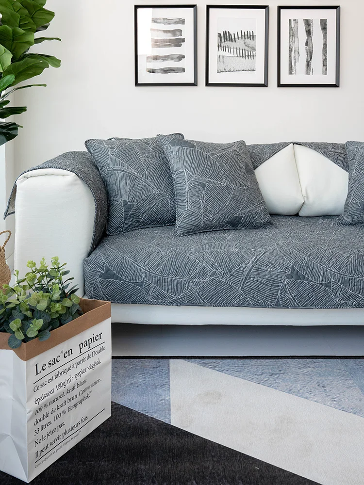 Living Room Four Seasons Cotton Sofa Cushion Modern Simplicity Dark Color Botany Sofa Towel Armrest Towel