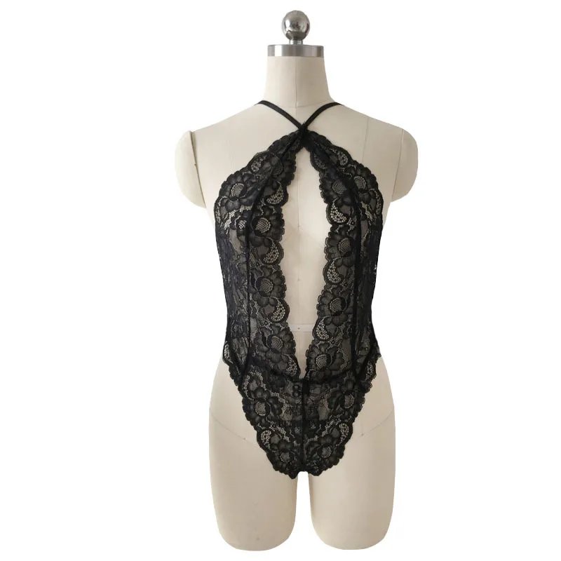 3XL-5XL Women Hot Sexy Lingerie Plus Size Perspective Lace Sex Bodysuit Erotic Underwear Halter Porno Babydoll Costumes | Тематическая