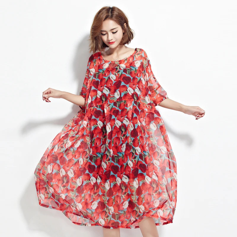 Женское пляжное платье BelineRosa красное в богемном стиле принт Яблоко 2 шт. большие